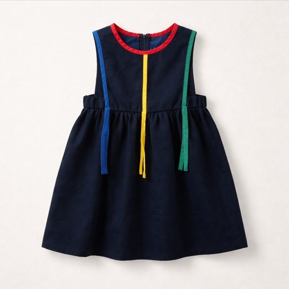 Florence Eiseman Girls Dress Size 4 Navy Colorblock Bow Tie USA Vintage Preppy